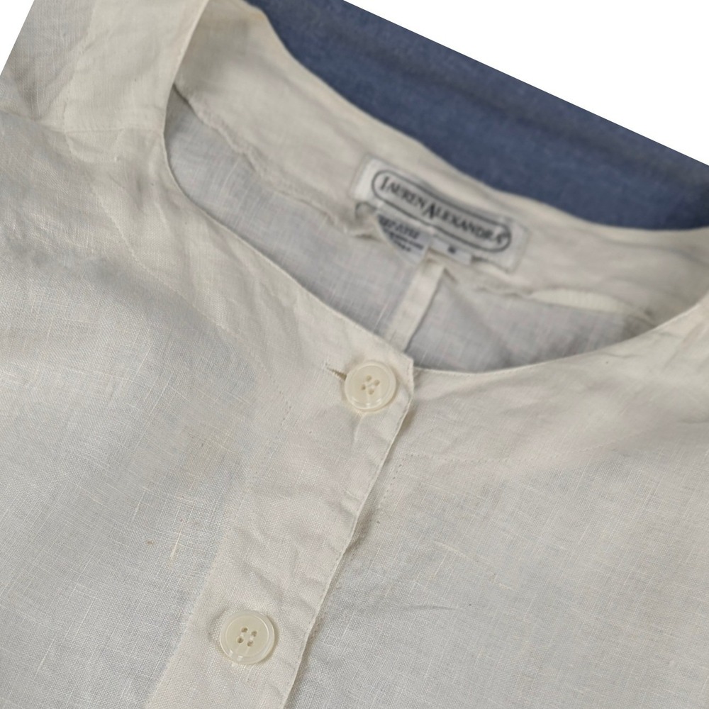 Lauren Alexandra White Linen Button Front Blouse Top Womens Sz8 VTG Classic 90's